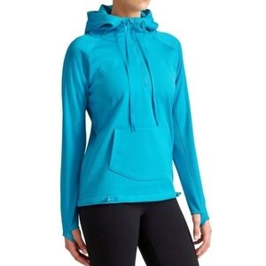 ATHLETA Atmosphere Anorak Jacket Quater Zip Thumb Blue holes‎ Women's Size S